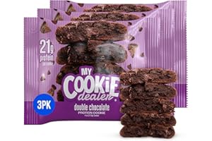 My Cookie Dealer Soft Baked Protein Cookies, Double Chocolate Chip Cookies, (3-Pack, 4oz Cookie) - 21g Protein per Cookie (Made with RAW Nutrition Protein) - Individually Wrapped Travel Snacks