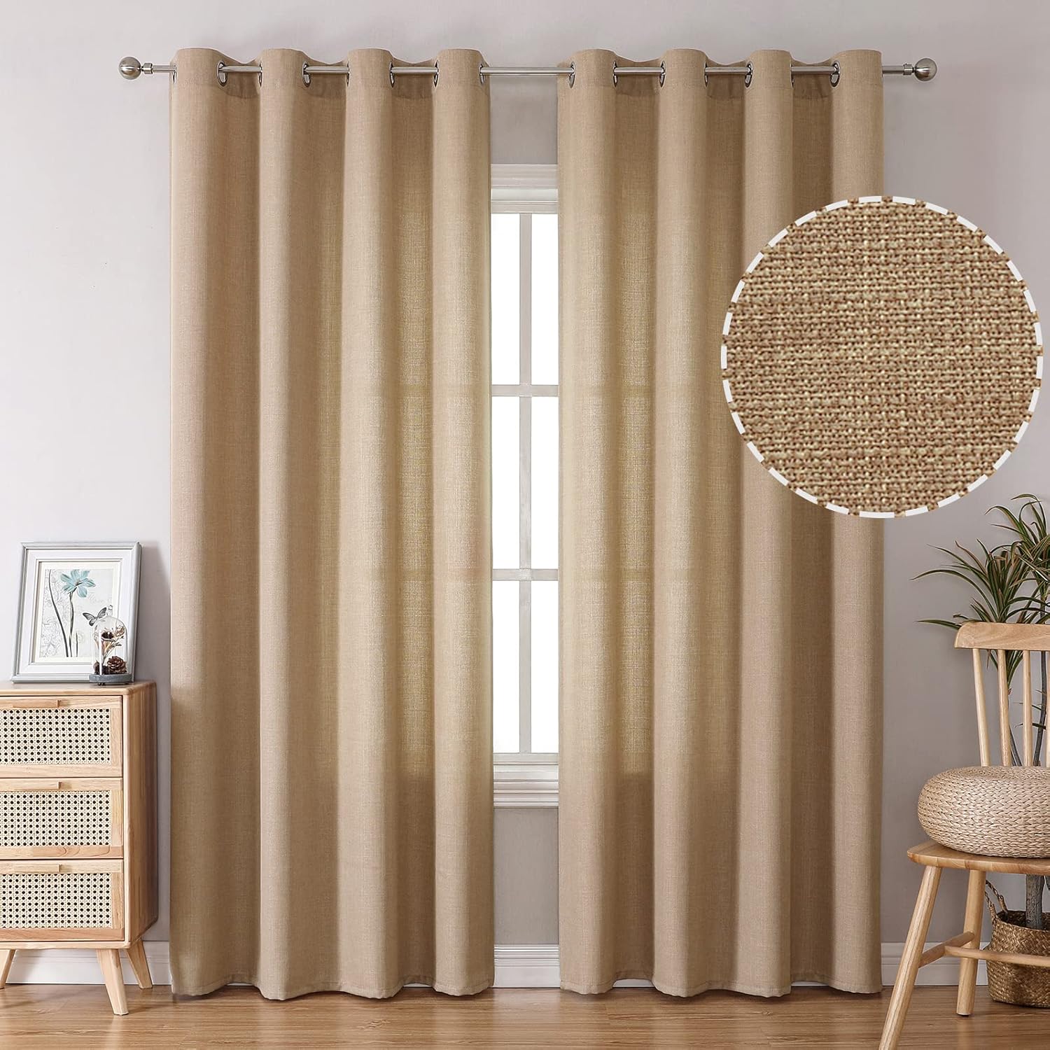 Window Treatments - BGment Faux Linen Curtains 84 inch Length 2 Panels Set for Living Room, Grommet Linen Semi Sheer Natural Drapes Light Filtering Privacy Window Curtains for Bedroom, 52 Inch Wide Each Panel, Burlap
