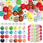 Ferreve 360 Pcs Fuzzy Faux Fur Poms Beads for Pens Bulk Holiday Soft Fluffy Colored Spacer Clear Beads for DIY Bracelet Keychain Pens Handicrafts Jewelry Accessories Gift Supplies(Mlticolor)