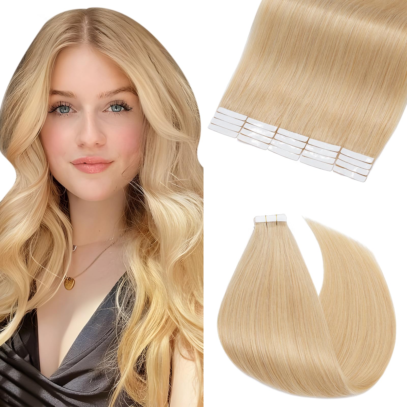 Elailite Tape Hair Extensions Real Human Hair 20 Pcs 30g - Seamless Skin Weft Real Remy Hair Extension Straight (#24 Natural Blonde, 12 Inch)