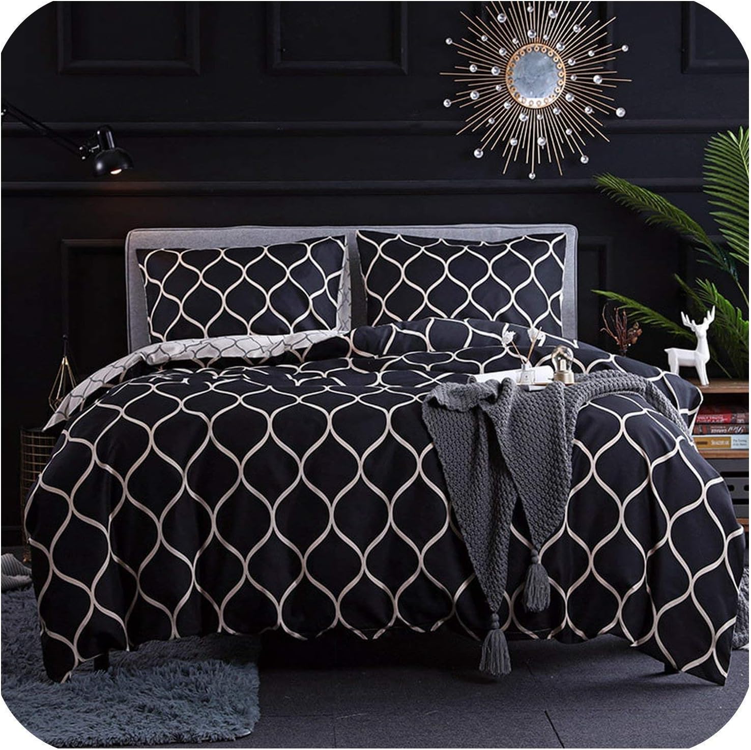 Nordic Black Grid Bedding Adults Bedclothes Bed Comforter Soft