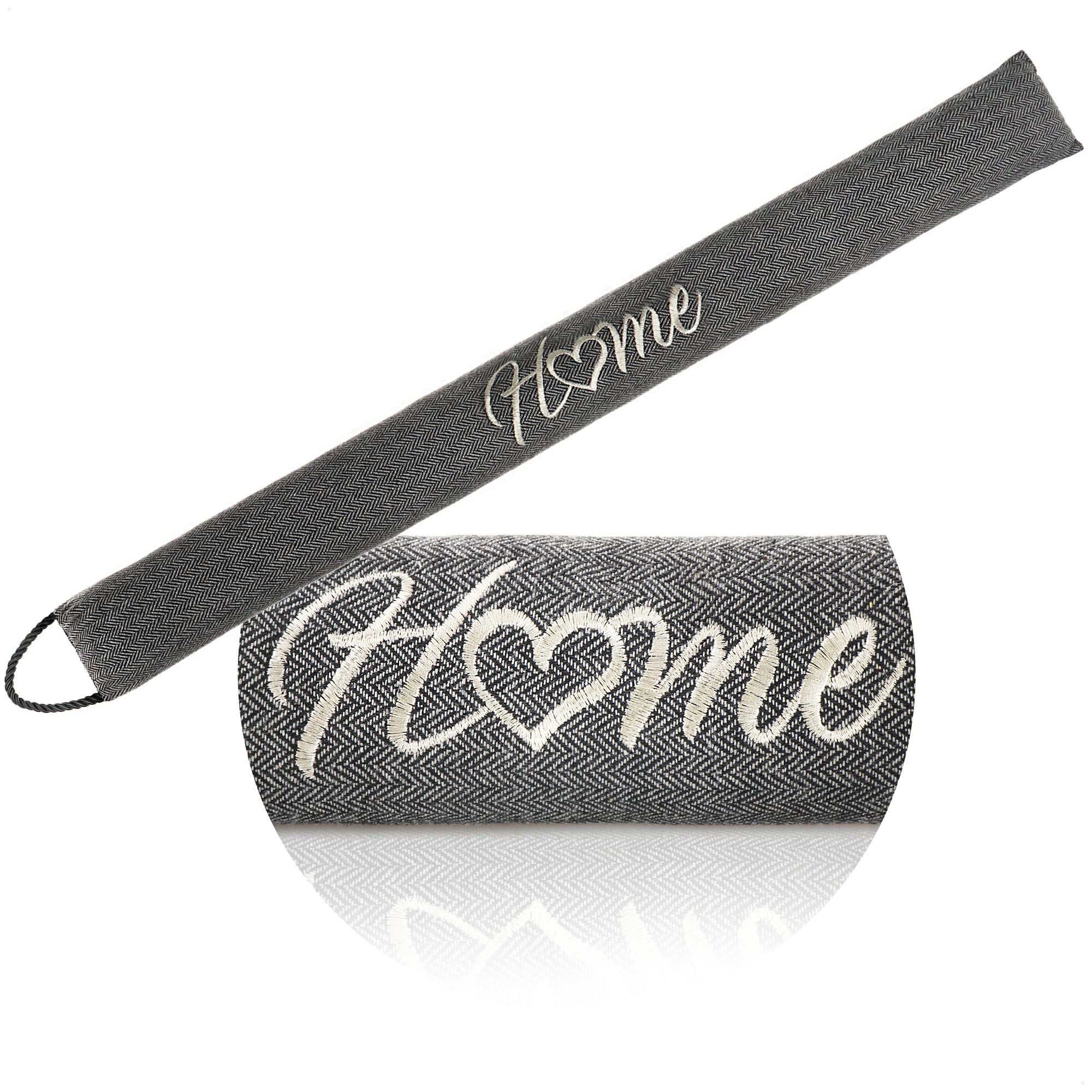 COM-FOUR® draft stopper, extra heavy wind stopper, effective draft stopper, good seal against drafts and heat loss, doormat with lettering (gray - striped)