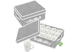 2 Pack Cup and Coffee Mug Storage Box Organizer with Dividers, China Storage Containers Hard Shell with 24 Compartments for M