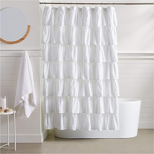 Amazon Com Amazonbasics Ruffled Hem Shower Curtain 72 Inch
