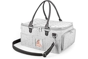 CROSIZE Baby Diaper Caddy Organizer for Baby Essentials, Portable Diaper Caddy Basket with Handles and Zip Cover, Diaper Basket Organizer for New Mom Baby Shower Gifts, Changing Table, Car (Gray)