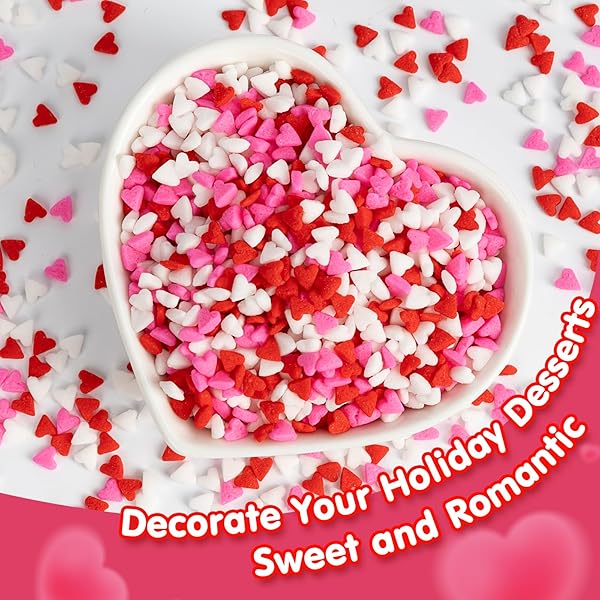 EDIBLE HEART SPRINKLES FOR CAKE DECORATING,RED PINK WHITE SMALL HEART SHAPES MIX,MINIATURE SUGAR SPRINKLE FOR BAKING DECORATIONS,CAKE ICE CREAM COOKIES CUPCAKE CHOCOLATE TOPPER BIRTHDAY WEDDING MOTHER’S DAY SUPPLIE