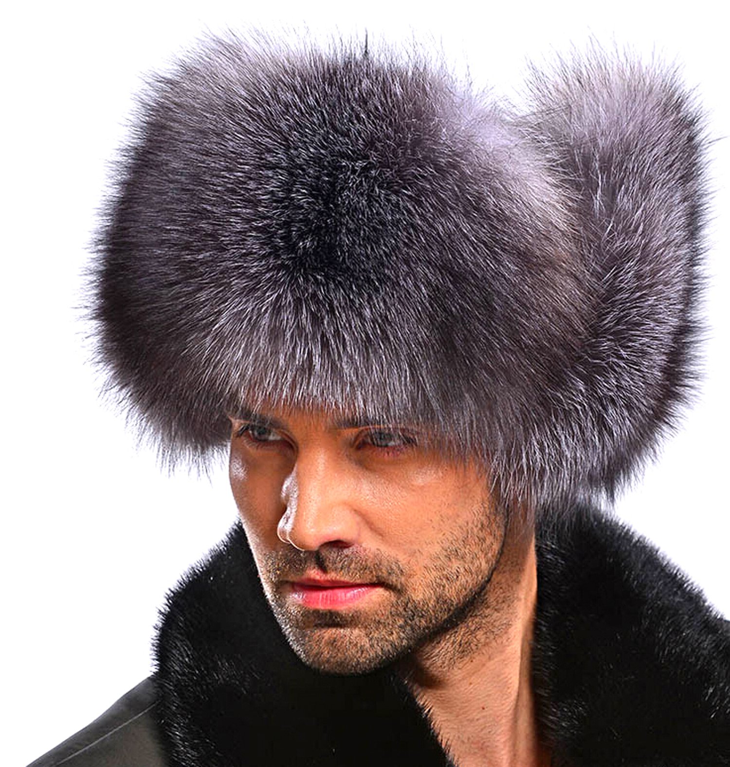 Easting Silver Fox Fur & Leather Russian Ushanka Hat