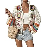 IDEALSANXUN Womens Floral Crochet Cardigan Sweaters Hollow Out Lightweight Jackets