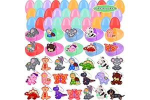 KISSFREE 24 Pack Easter Eggs Filled with Animals Pop Toys,Prefilled Easter Eggs with Toys,Easter Eggs Fillers,Easter Party Favors for Kids