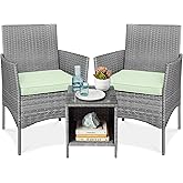 Best Choice Products 3-Piece Outdoor Wicker Conversation Bistro Set, Space Saving Patio Furniture for Garden w/Side Table - G
