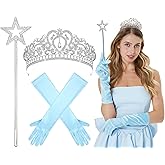 Maiteenly 3pcs Princess Costume Accessories Women Crown Gloves Wand Dress up Set for Halloween Cosplay Birthday Party