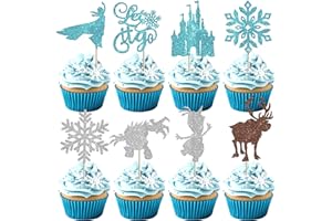 ZHUOWEISM 24 PCS Snowflake Cupcake Toppers Glitter Winter Frozen Theme Snowflake Castle Deer Princess Cupcake Picks for Winter Wonderland Baby Shower Kids Birthday Christmas Party Cake Decorations Supplies