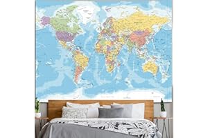 SparkLia World Map Tapestry Wall Hanging for Kid Student, North America Center, Detailed Illustration with Countries Educatio