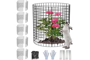 HOLANHING 6 Pack Plant Protector from Animals, 13.5" Dia x 14" H Wire Plant Protectors, 18pcs Pre-Bent Metal Mesh to Keep Animals Out with Zip Ties & Stakes (6 Packs)