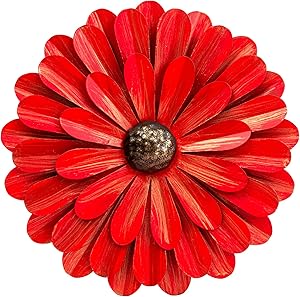 Red Metal Flowers Wall Decor Metal Wall Art Decorations Hanging For Indoor Outdoor Home Bathroom Kitchen Room Bedroom Living Room Garden Patio Porch 12 Inch