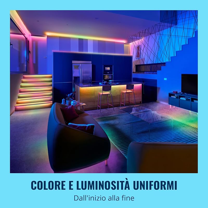 Striscia LED RGBIC Striscia luminosa a LED-10m, 16milioni di colori+sfumature di bianco scenari luminosi dinamici connessione al Wi-Fi controllo vocale/app funziona con Google Home Alexa e HomeKit
