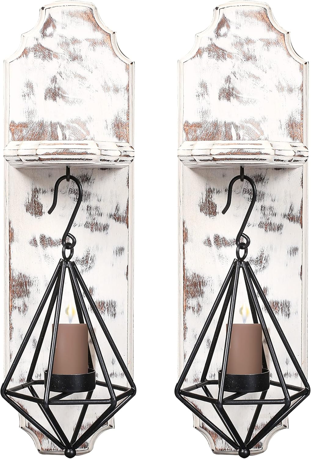 Wood Candle Holders,Wallmounted Pillar Candle Sconce,Wall Mount Rustic Candleholders,Floating Shelves,Hanging Shelf,Farmhouse Wall Décor,Large Wooden Handmade Sconces-15.5x4x5.25 White Wash Set of 2: Kitchen & Dining