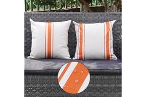 ONWAY Fall Outdoor Pillow Covers Waterproof 18x18 Set of 2 Autumn Decorative Throw Pillow Cover Beige and Dark Yellow Striped Outdoor Pillows for Patio Furniture