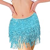 VIEKIER Sequin Tassel Skirt Set Belly Dance Hip Scarf Wrap Sparkly Tinsel Fringe Skirt Fringe Hip Scarf for Women and Girl