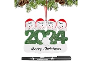 WOSCCOWT Personalized Christmas Ornaments 2024 Family of 2/3/4/5/6 Custom Christmas Snowman Ornament with Names Customized Family Ornaments for Christmas Tree Decoration Customized Gifts, Family of 4
