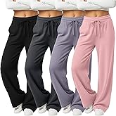 Velvelhall 4 Pack Women's Yoga Lounge Pants Wide Leg Sweatpants Loose Jogging Pockets Drawstring Lightweight Pull on Pajamas