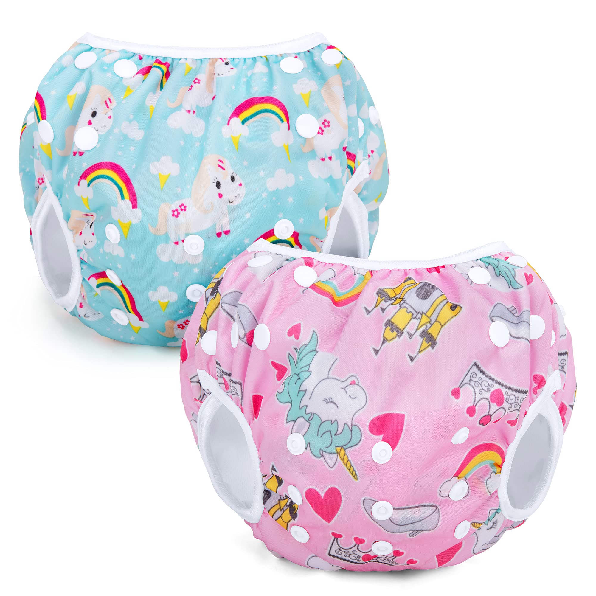 Teamoy Reusable Swim Nappies(Pack of 2), Adjustable Swimsuit Diapers Washable Nappy Covers for Baby Boys & Girls, Pink Pony+Blue Pony