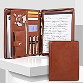 Padfolio with Zipper, Portfolio Binder, Leather Portfolio with Zipper for Men Women, Portfolio Organizer, Padfolio Business Resume A4/Pad, Brown