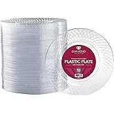 Prestee 102 Clear Plastic Plates Disposable - 6.25-inch Heavy Duty Hard Plastic Clear Plates for Party - Elegant Round Cake, Dessert, Salad, Appetizer, Dinner - Plate for Holiday Parties
