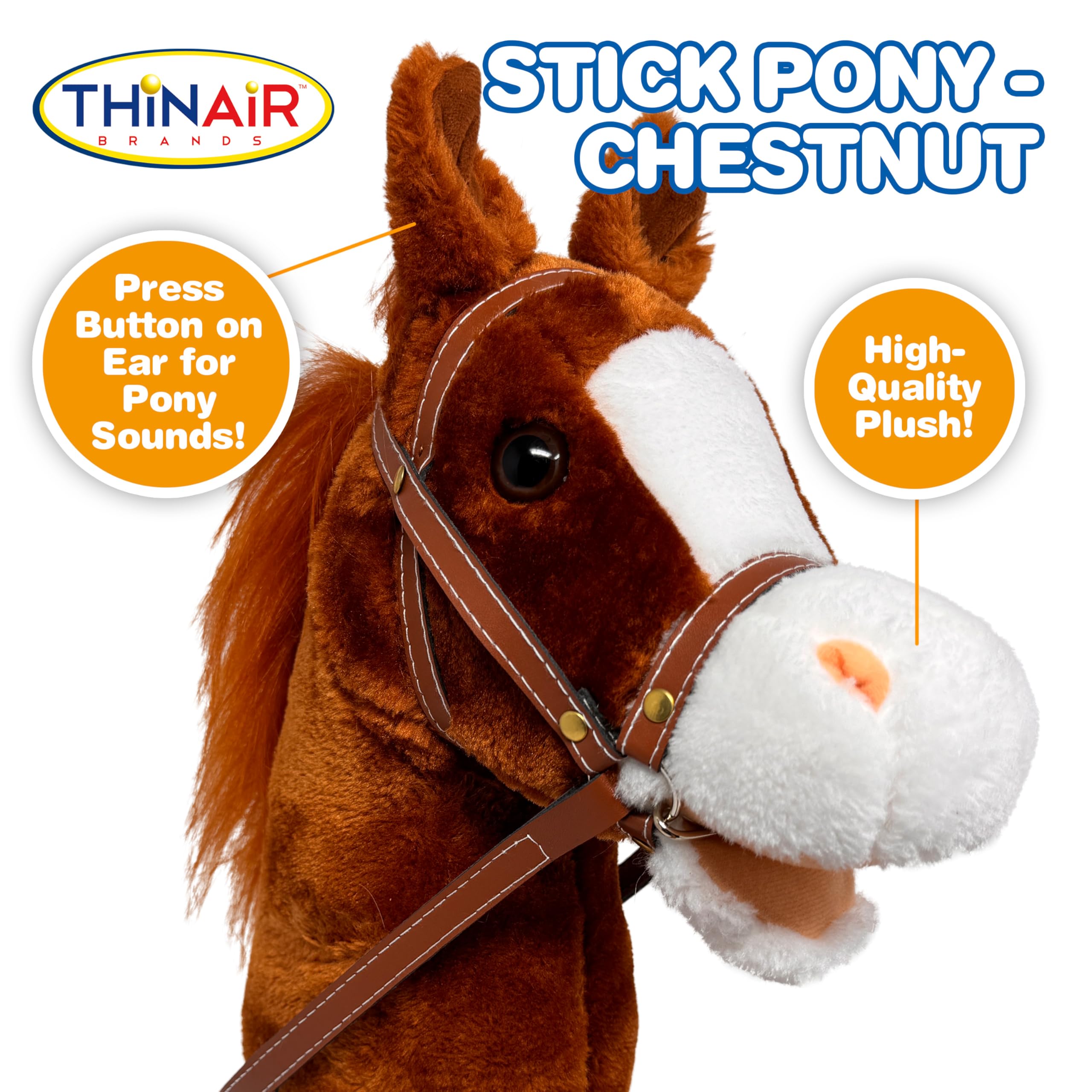 Nature Bound Horse Riding Stick | Handcrafted Plush Hobby Horse Sticks | Handsewn Head, Sturdy Wood Stick | Plus Neighing & Clip-Clop Sounds for Kids Toddlers Preschoolers | Chestnut Red Color