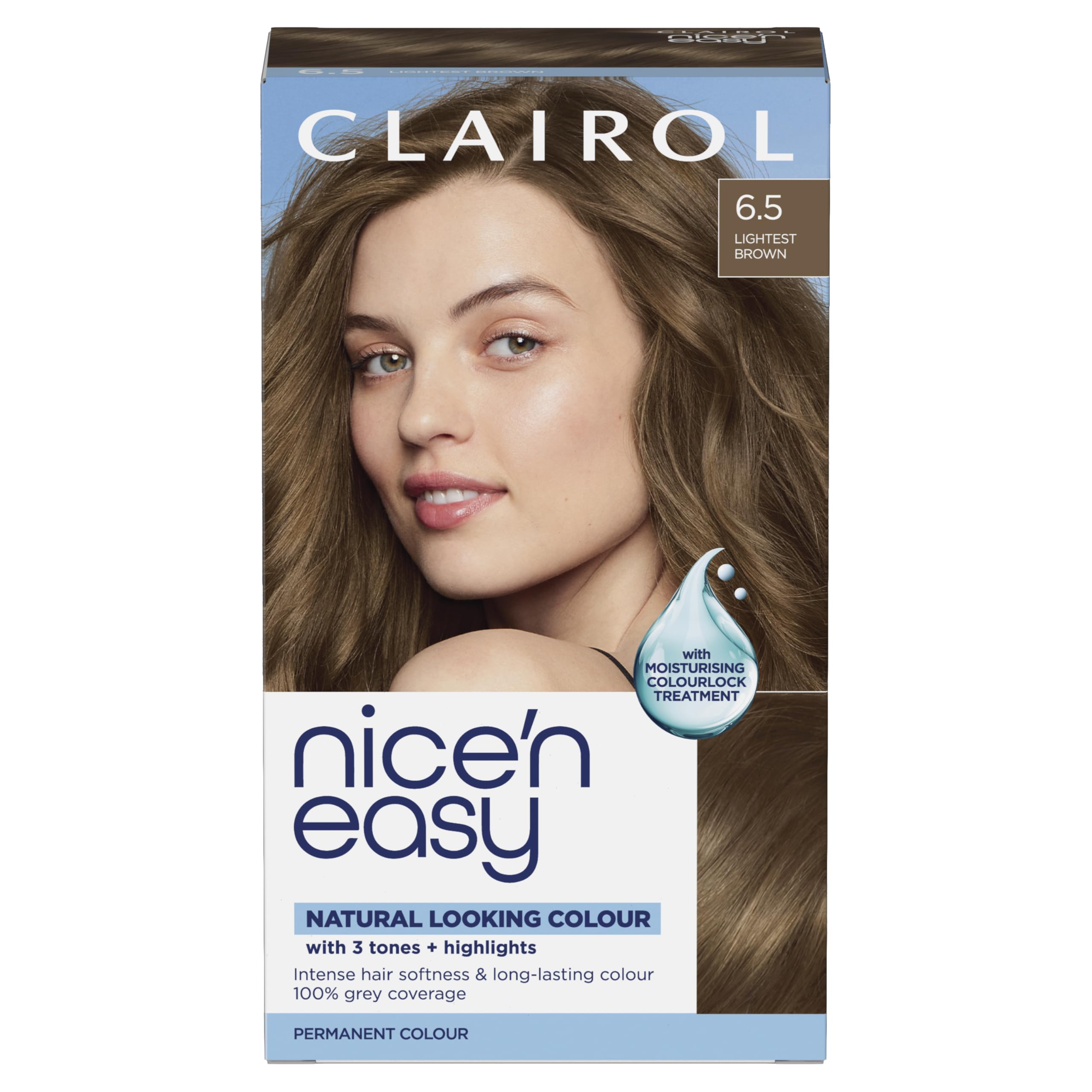 Clairol Nice'n Easy Crème, Natural Looking Oil Infused Permanent Hair Dye, 6.5 Lightest Brown