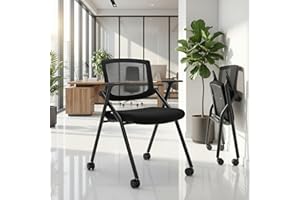 BROBRIYO 2 Pack Stackable Conference Room Chairs with Wheels and Paddle, Ergonomic Mesh Back and Arms for Meeting, Conference, Reception, Training Room & Home Office Desk Folding Chairs