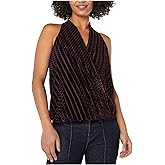 Liverpool Womens Sleeveless Crossover Knit Top W/Velvet Stripes