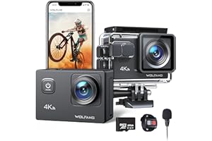 WOLFANG Action Camera GA100 with 64GB microSDXC Memory Card 4K 30FPS 20MP Underwater Camera Waterproof 40M, WiFi Vediocamera with Dual Mic, 170° Wide Angle, EIS Anti-Shake, Various Accessories