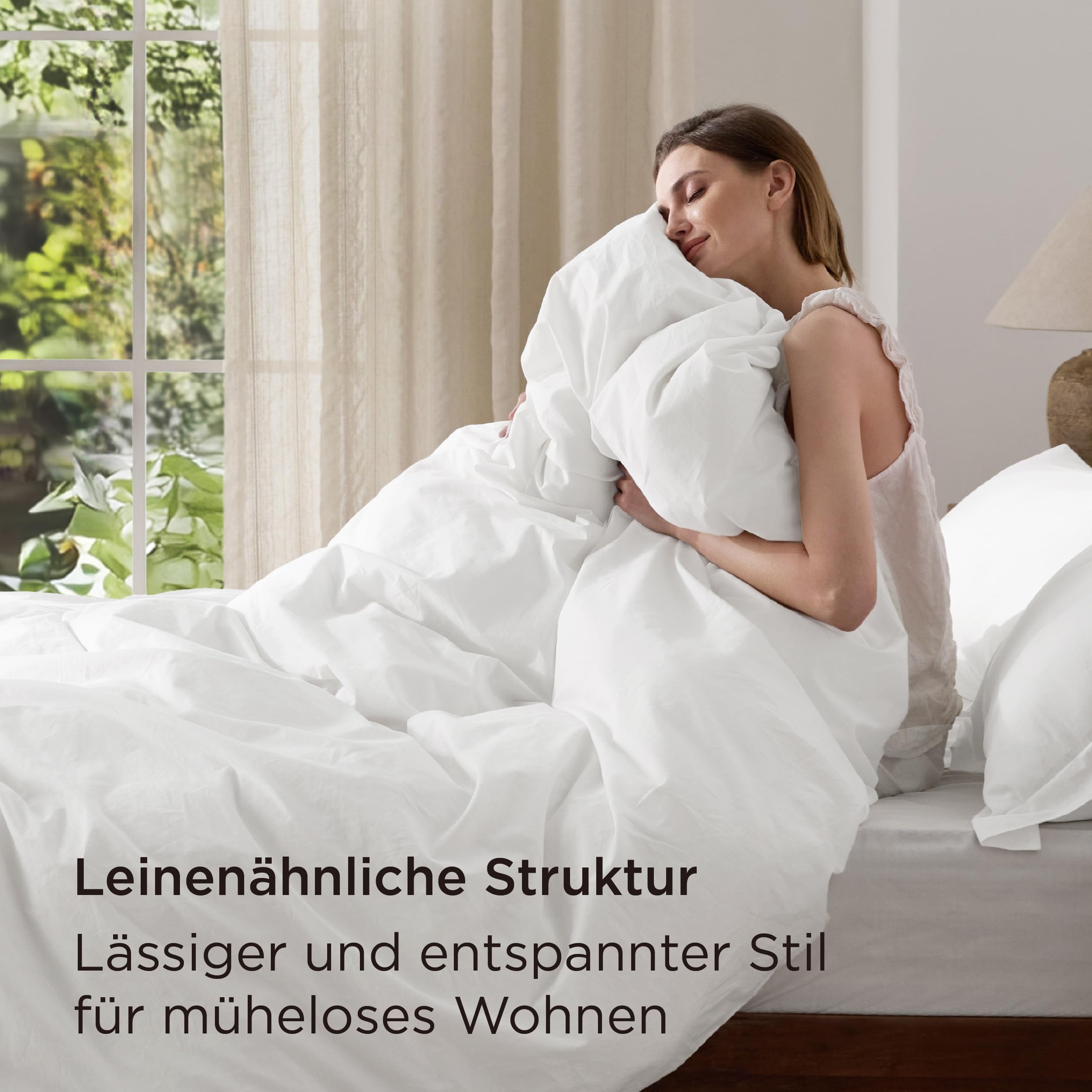 BEDSURE Bettwäsche 155x220 Baumwolle 3teilig - Bettwäsche-Sets Weiß Bettbezug mit 2 Kissenbezüge 80x80 cm, Ähnliche Textur wie Washed Leinen, Oeko-TEX Bedding Set mit Reißverschluss 4