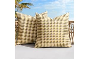 MIULEE Pack of 2 Outdoor Throw Pillow Covers Spring Decorative Farmhouse Square Waterproof Pillows for Tent Patio Garden Balcony Sofa, 18x18 Inch Yellow