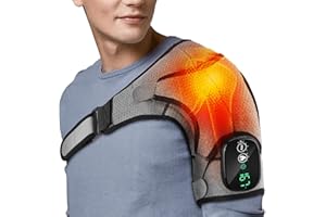 Heated Shoulder Massager Brace Support with Vibration, Heating Electric Shoulder Wrap with Massage, 3 Modes Cordless Vibratio
