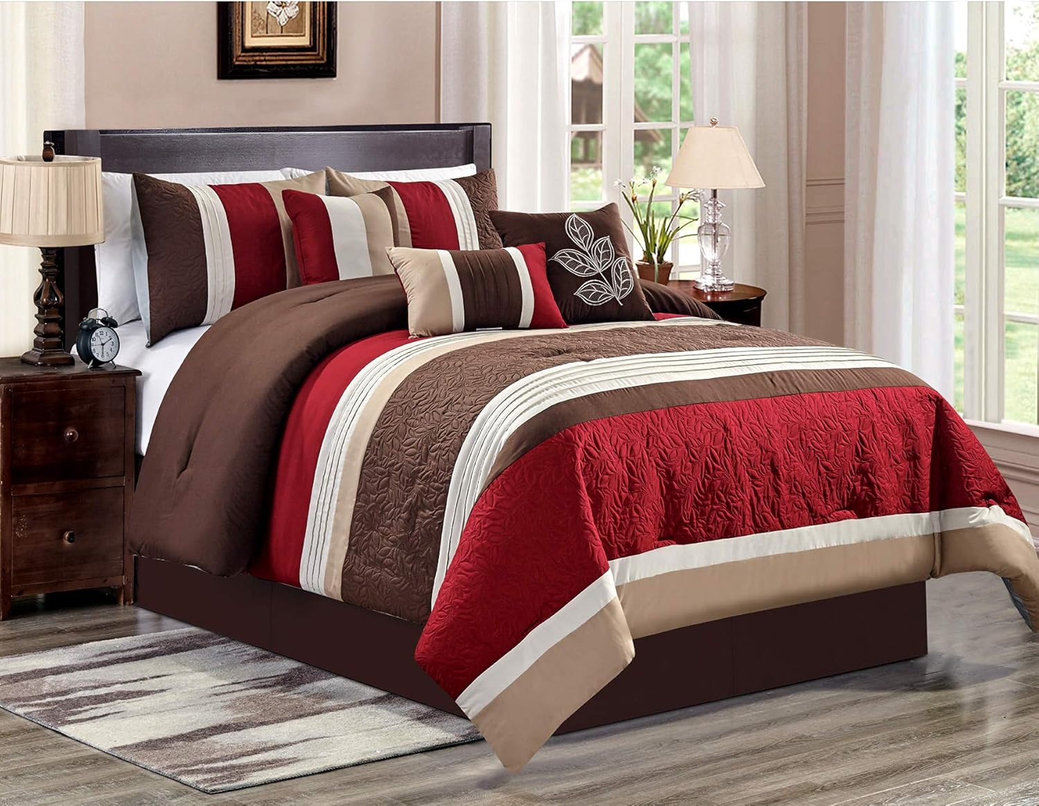 Amazon Com Grandlinen 7 Piece Burgundy Red Brown Beige