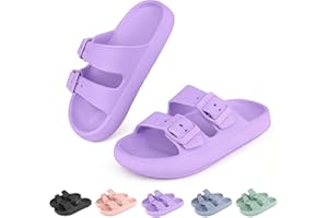 Tsukare Kids Buckle Cloud Slides丨Boys Girls Slip On Sandals丨Youth Shower Flip Flops Beach Pool Shoes EVA Adjustable Summer Slippers （12 Little Kids - 7 Big Kids）