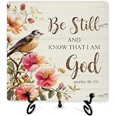 Christian Desk Decor, Be Still And Know That I Am God Sign With Iron Stand, Bible Verse Sign Gifts For Women Friends Besties, Floral Religious Desk Sign For Home Office Bedroom Shelf Decor -60
