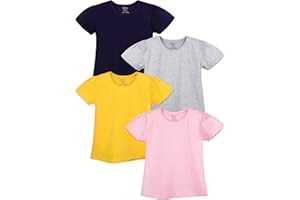 Poroka 4 Pack Toddler Girls Cotton Short Sleeve Shirts Toddler Soft Crewneck T-Shirts Solid Summer Tees Casual Tops
