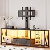 NinPeen 63" W TV Stand with Mount for 50,55,65,75" TV,Entertainment Center with Power Outlet and Led Lights,Height Adjustable TV Console Table with Open Storage Shelves and Fabric Drawers (Black)