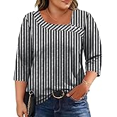 LOMON Womens Plus Size Tops 3/4 Length Sleeve T Shirts Asymmetrical Neck Blouses for Women Fashion 2026