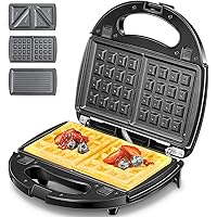 Aicok Dual-Sided Heating Series - 3 in 1 Sandwich Maker, Waffle Maker, Panini Press Grill, 750W Sandwich Toaster with…