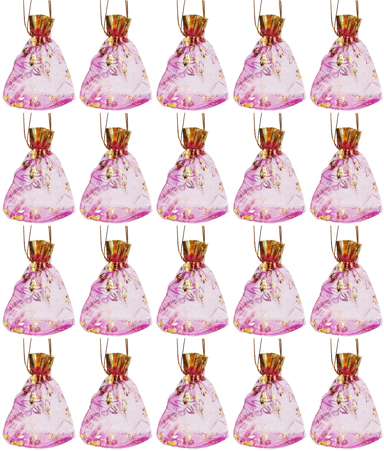 Purpledip Polyester Net Brocade Gift Pouch, Red, 4 Inches: Pack of 20 Potli Gift Bags (12079A)