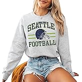 DAYLEA Distressed Seattle Football Hoodie– Retro Collegiate Style Vintage Helmet Pullover for Women