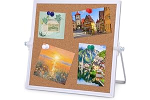 LOKUNN Cork Board Bulletin Board,9.8"×9.8" Double Sided Pin Board with Silver Aluminum Border, Desktop Small Cork Board for R