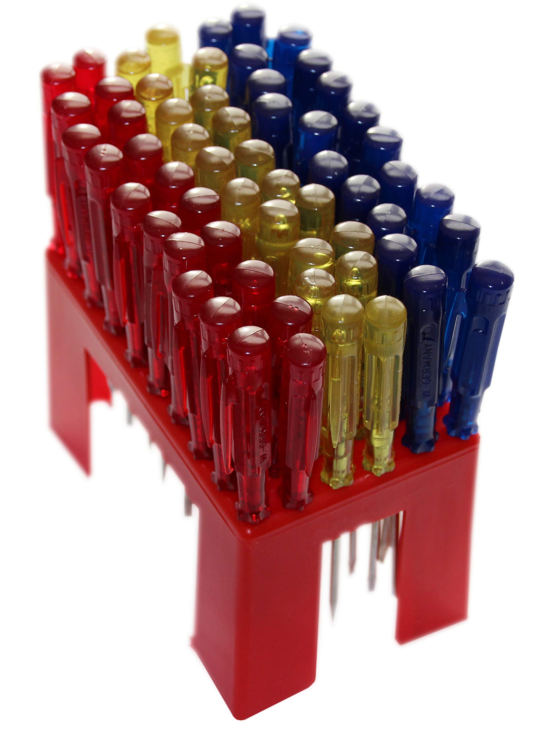 H+H Werkzeug 900 Radio Screwdriver in Display Stand 60 Pieces Made in Germany Red/Yellow/Blue 100 mm / 120 mm / 140 mm
