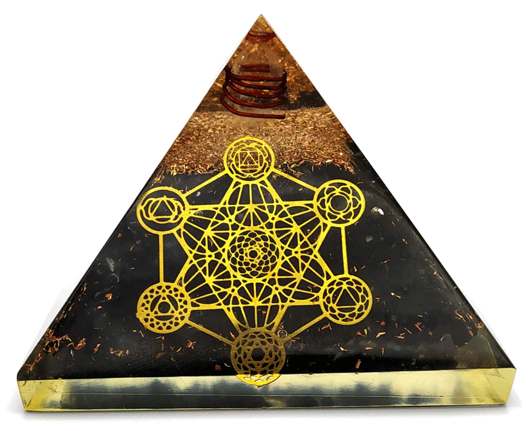 NewAgeHealings Shungite Crystal Orgonite Pyramids with 7 Chakra Metatron Cube | Organite Crystal Pyramids for Positive Energy (Organite Pyramid EMF Protection)