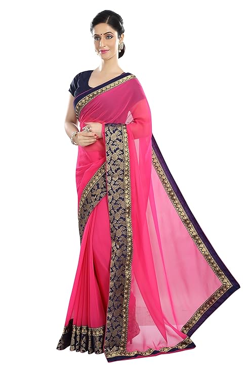 chiffon with Blouse Piece Saree (FL 306 Gajari_ Orange_ One Size)