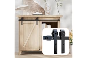 BONIKLUBA 4FT Super Mini Cabinet Small Sliding Barn Door Hardware Track Kit Apply for Storage Window TV Stand,Easy Install&Smoothly Quietly,Fit 21"-24" Wide Door Panel-J Shape Hanger